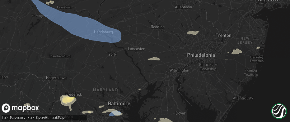 Hail map in Quarryville, PA on July 18, 2026