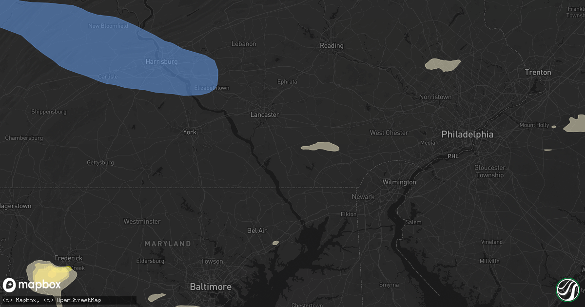 Hail map in Quarryville, PA on July 18, 2026