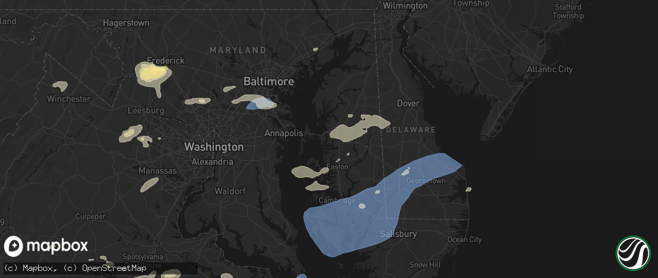 Hail map in Queenstown, MD on July 18, 2026