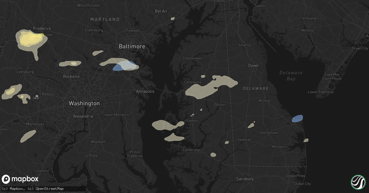 Hail map in Queenstown, MD on July 18, 2026