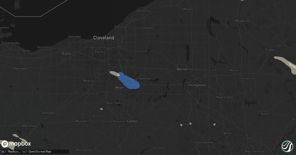 Hail map in Ravenna, OH on July 18, 2026