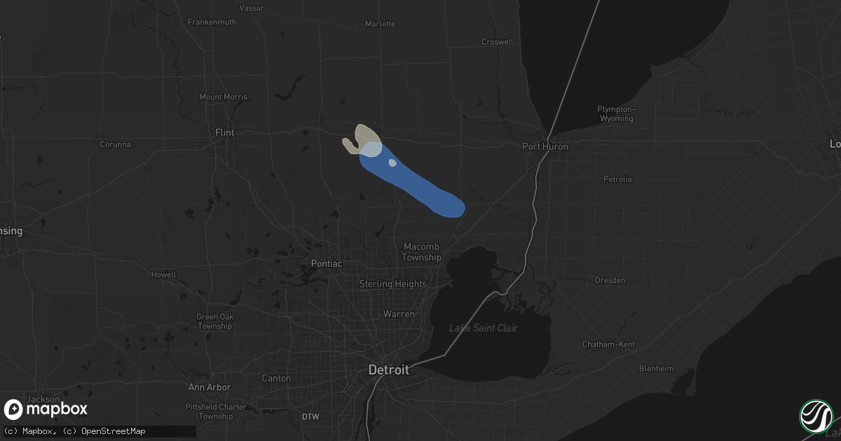 Hail map in Ray, MI on July 18, 2026