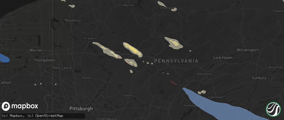 Hail map in Reynoldsville, PA on July 18, 2026