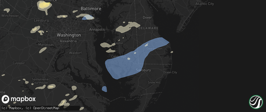 Hail map in Rhodesdale, MD on July 18, 2026