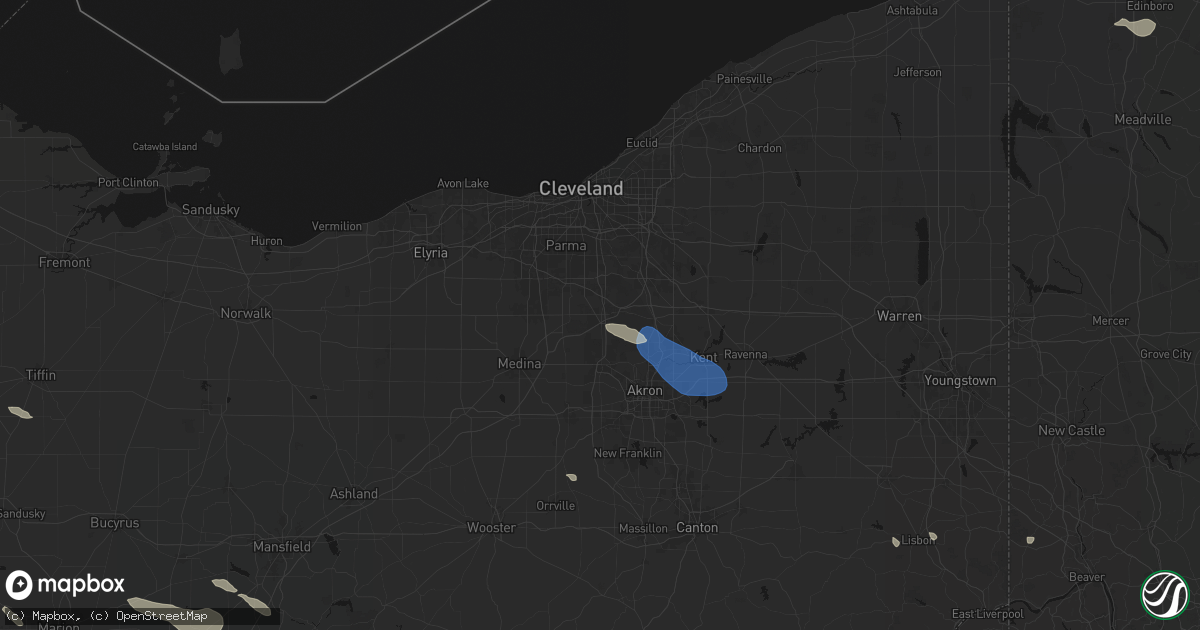 Hail map in Richfield, OH on July 18, 2026