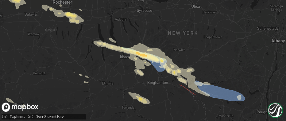 Hail map in Richford, NY on July 18, 2026
