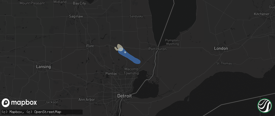 Hail map in Richmond, MI on July 18, 2026