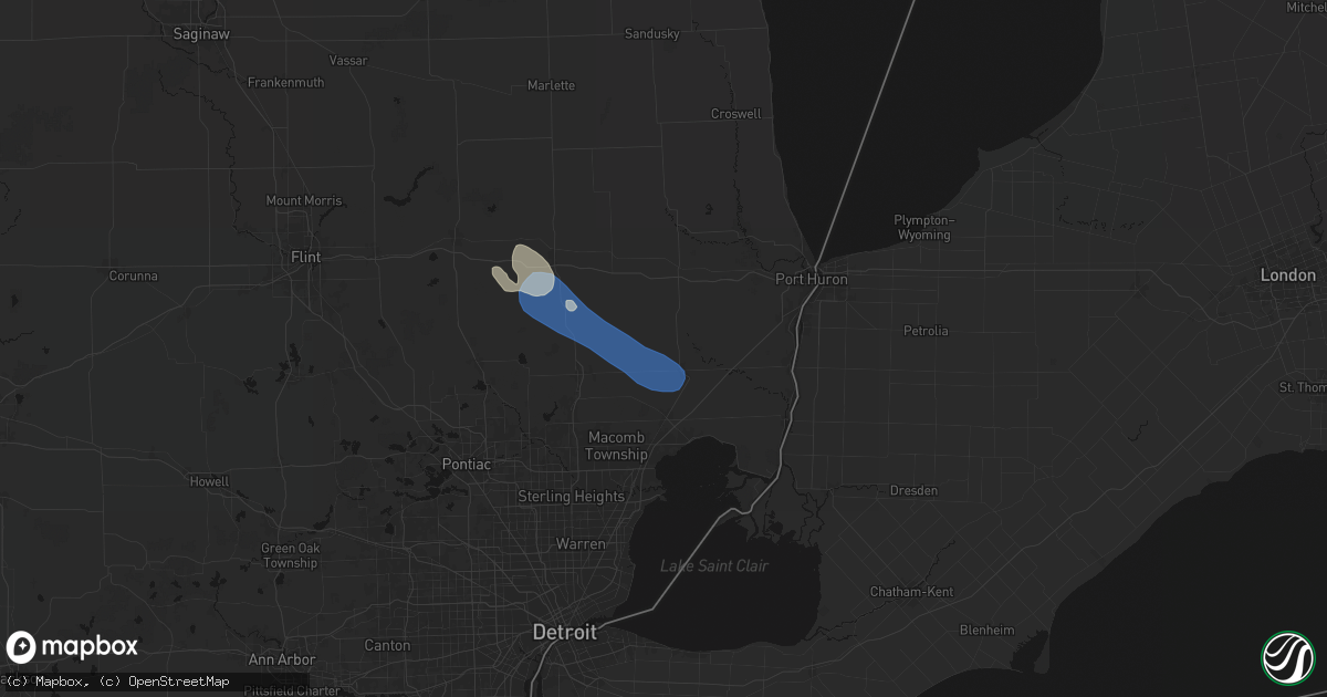 Hail map in Richmond, MI on July 18, 2026