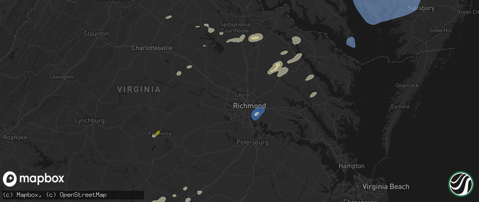 Hail map in Richmond, VA on July 18, 2026