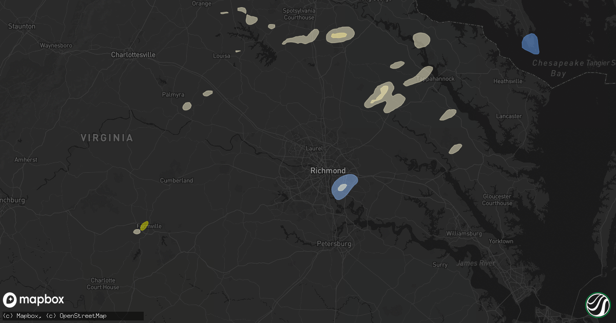 Hail map in Richmond, VA on July 18, 2026