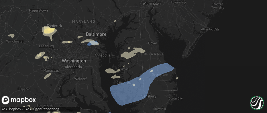 Hail map in Ridgely, MD on July 18, 2026