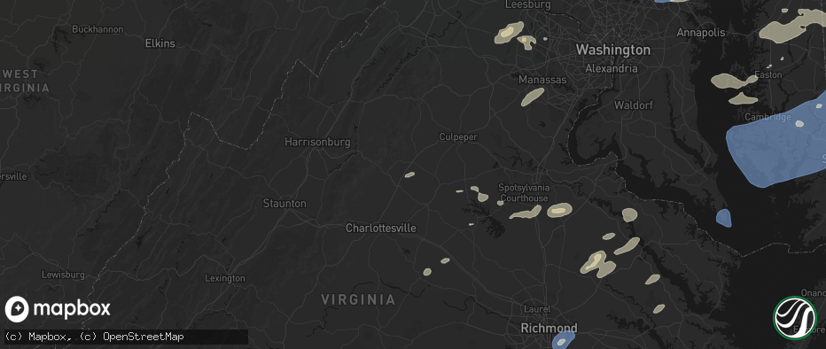 Hail map in Rochelle, VA on July 18, 2026
