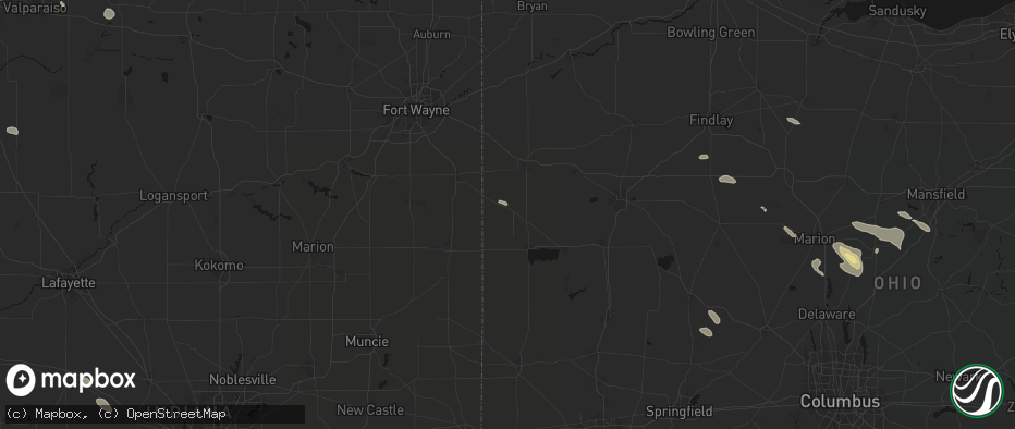 Hail map in Rockford, OH on July 18, 2026