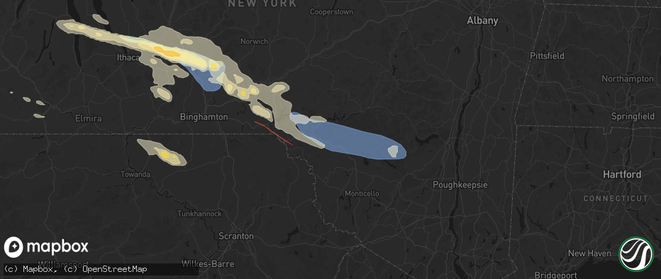 Hail map in Roscoe, NY on July 18, 2026