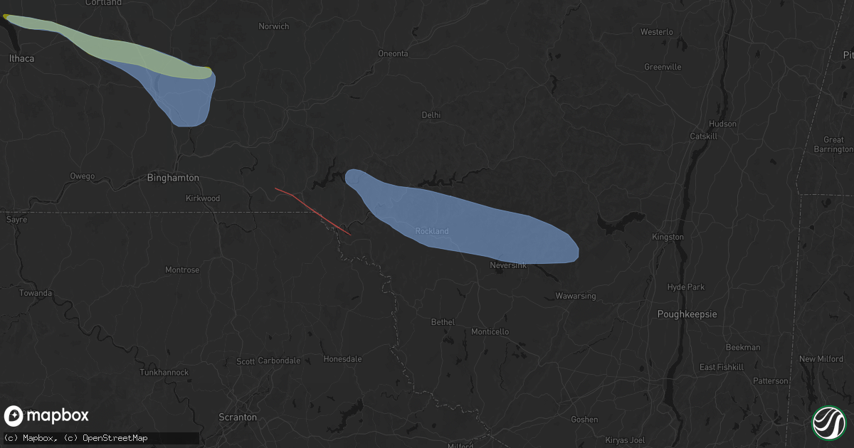 Hail map in Roscoe, NY on July 18, 2026