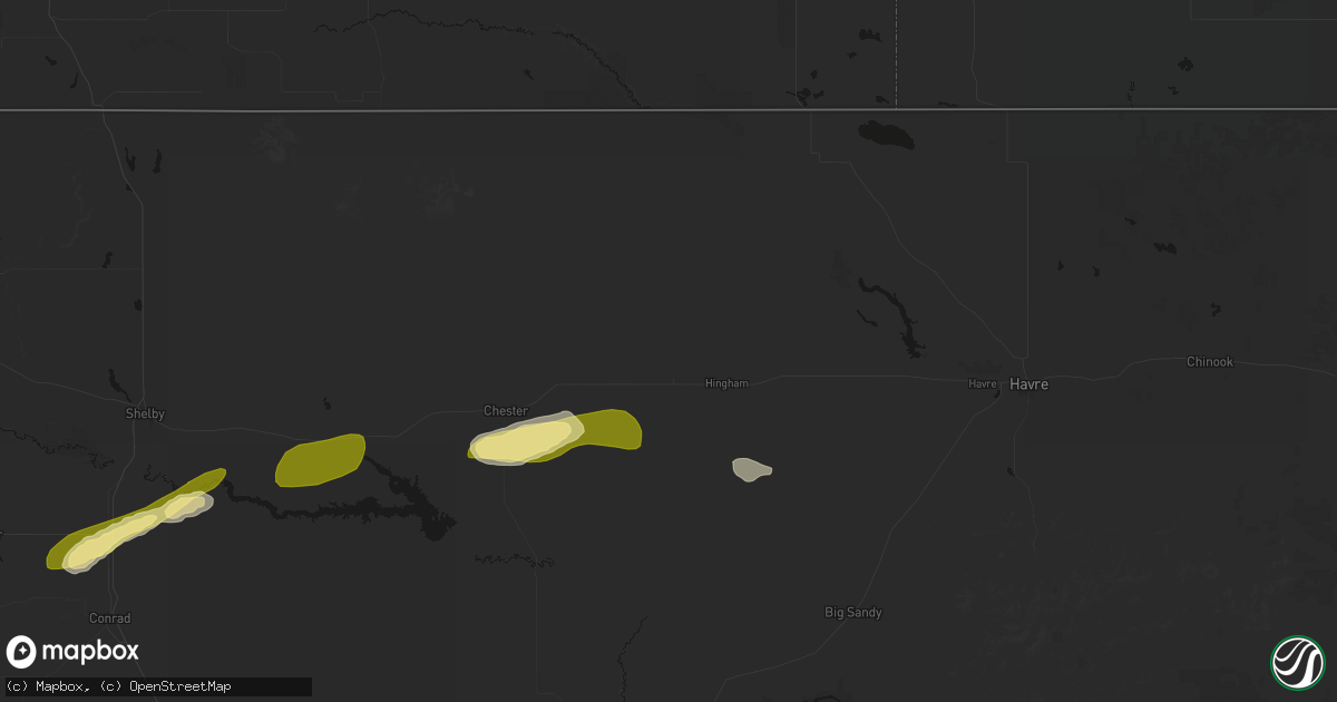 Hail map in Rudyard, MT on July 18, 2026