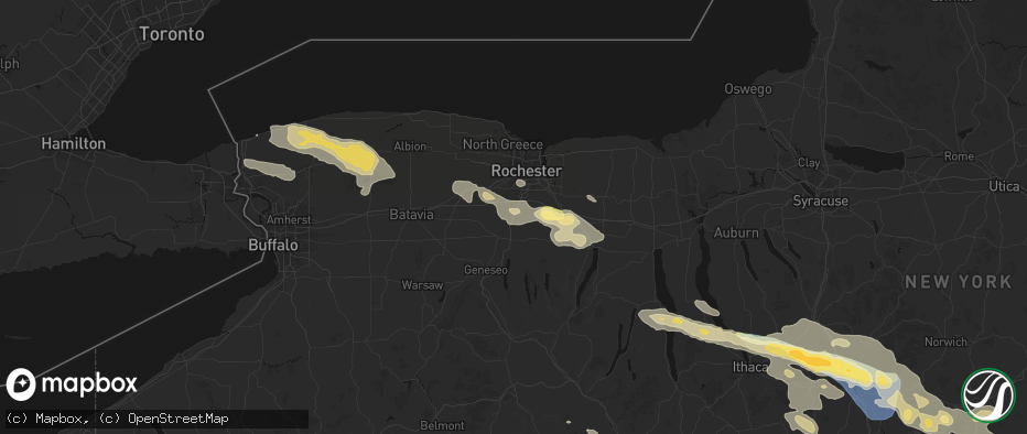 Hail map in Rush, NY on July 18, 2026