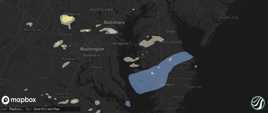 Hail map in Saint Michaels, MD on July 18, 2026