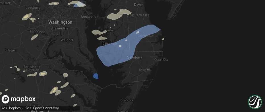 Hail map in Salisbury, MD on July 18, 2026
