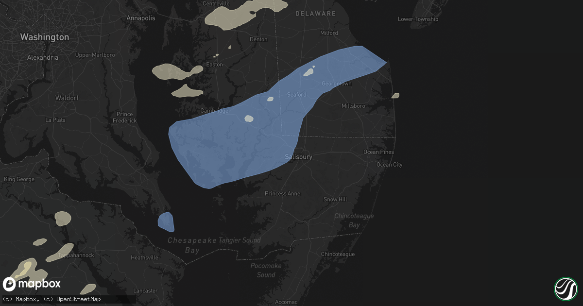 Hail map in Salisbury, MD on July 18, 2026