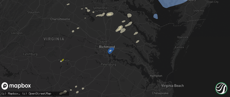 Hail map in Sandston, VA on July 18, 2026