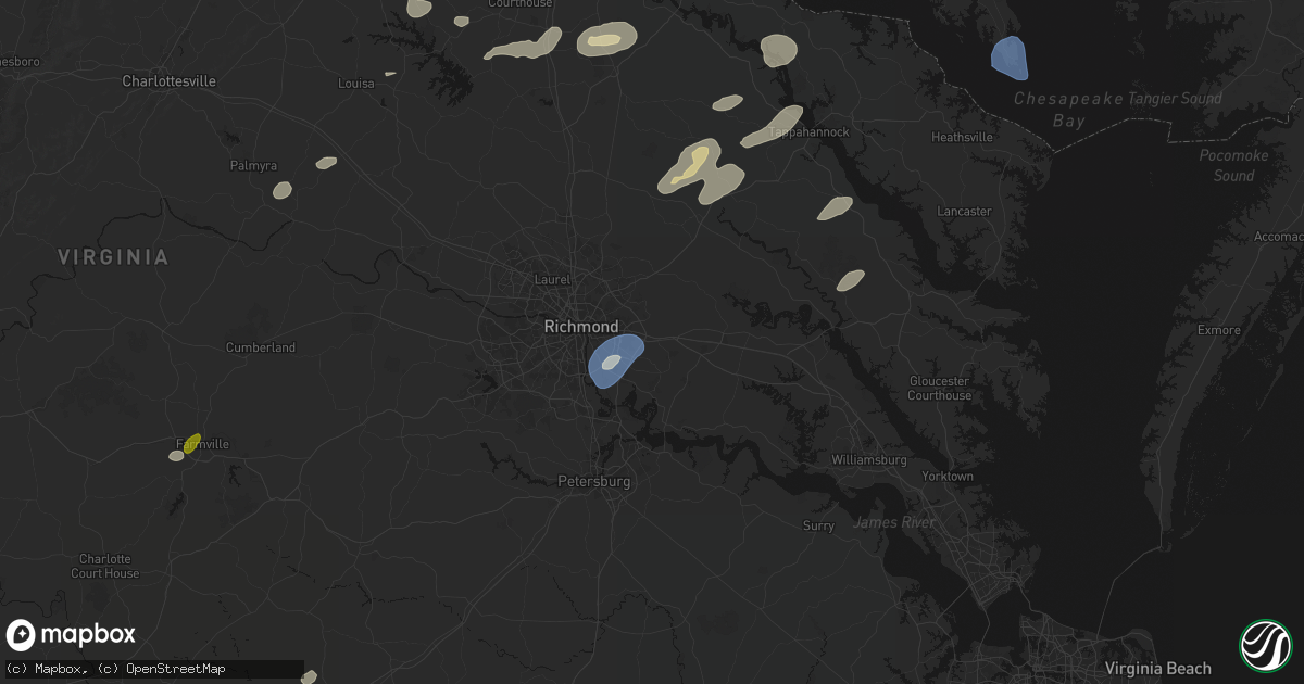 Hail map in Sandston, VA on July 18, 2026