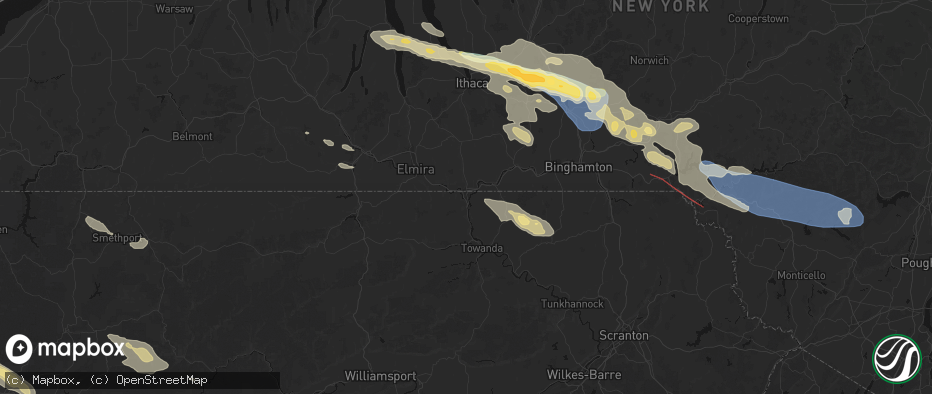 Hail map in Sayre, PA on July 18, 2026