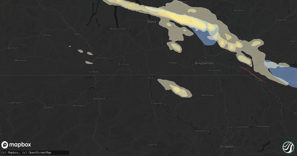 Hail map in Sayre, PA on July 18, 2026