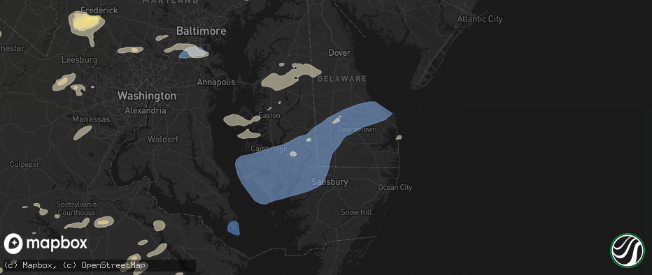 Hail map in Seaford, DE on July 18, 2026