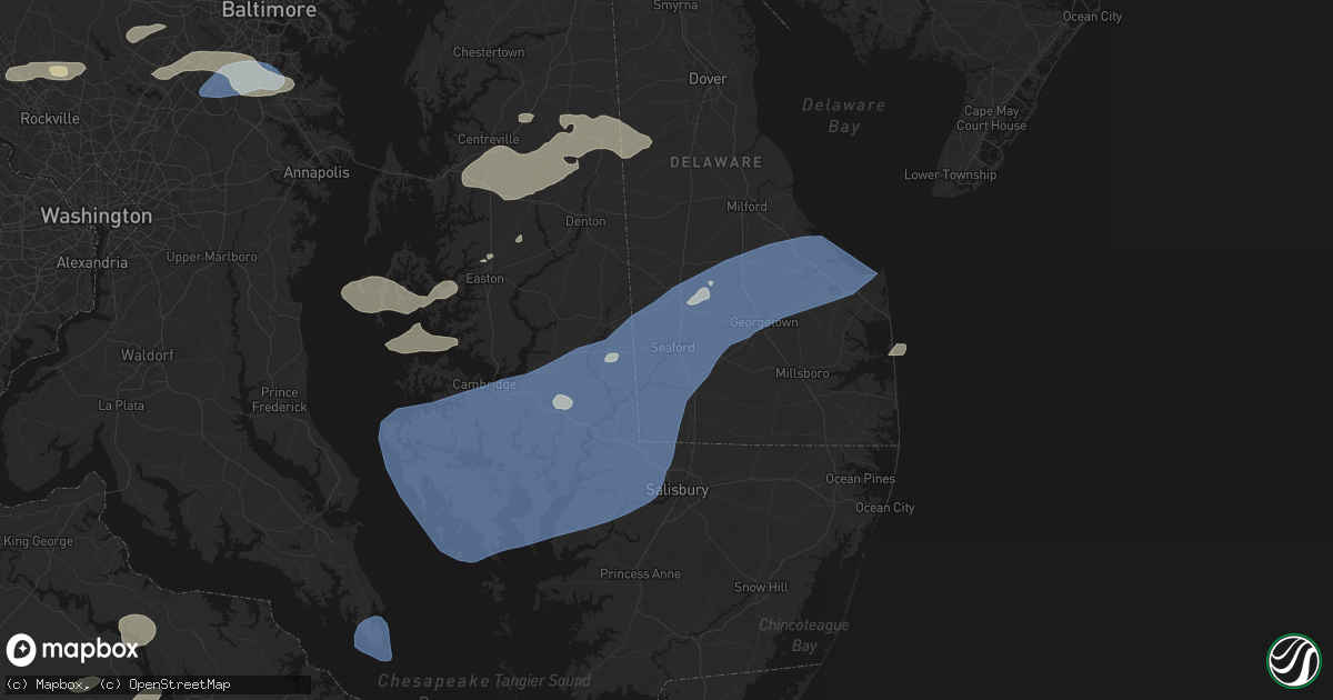 Hail map in Seaford, DE on July 18, 2026