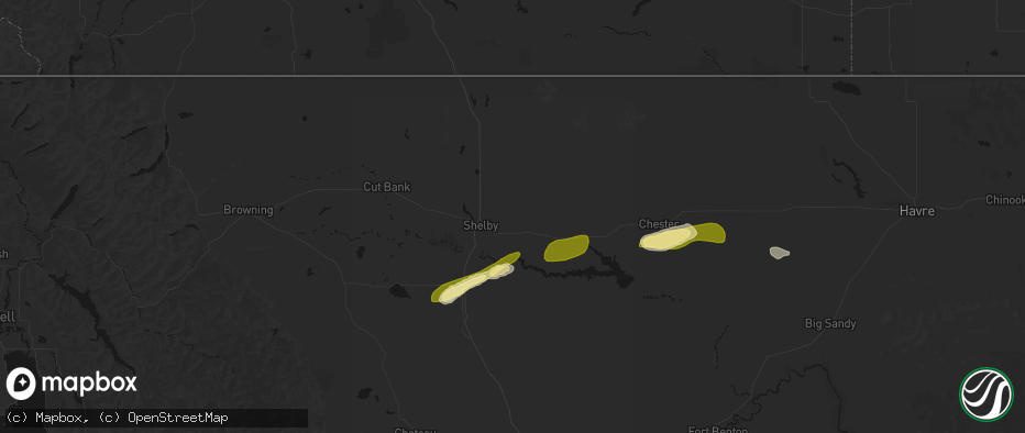 Hail map in Shelby, MT on July 18, 2026