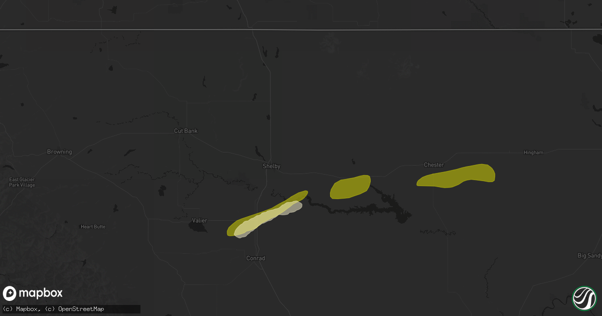 Hail map in Shelby, MT on July 18, 2026