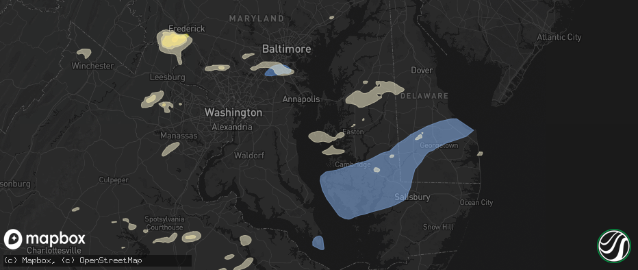 Hail map in Sherwood, MD on July 18, 2026