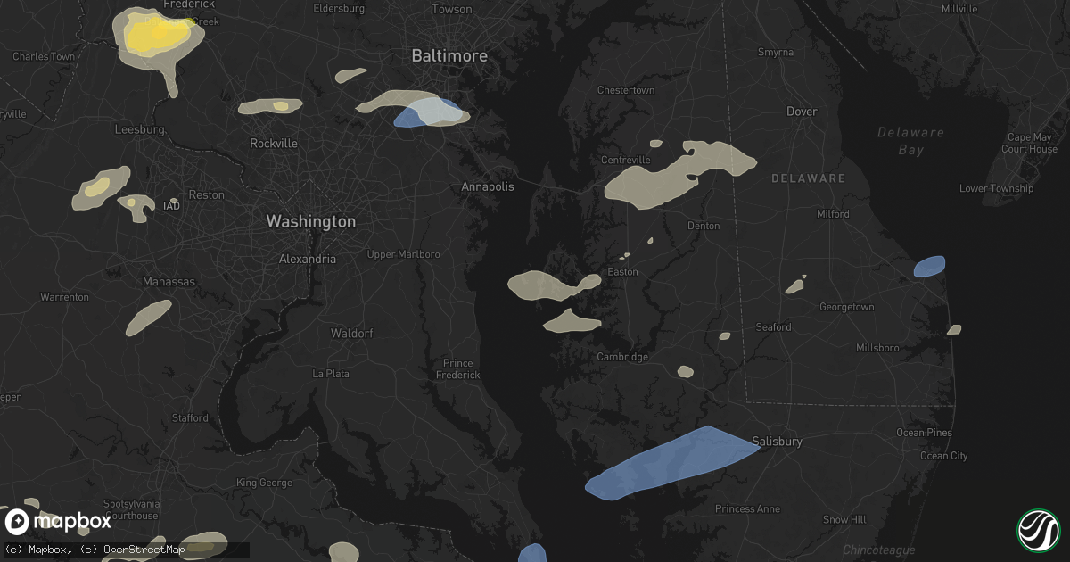 Hail map in Sherwood, MD on July 18, 2026