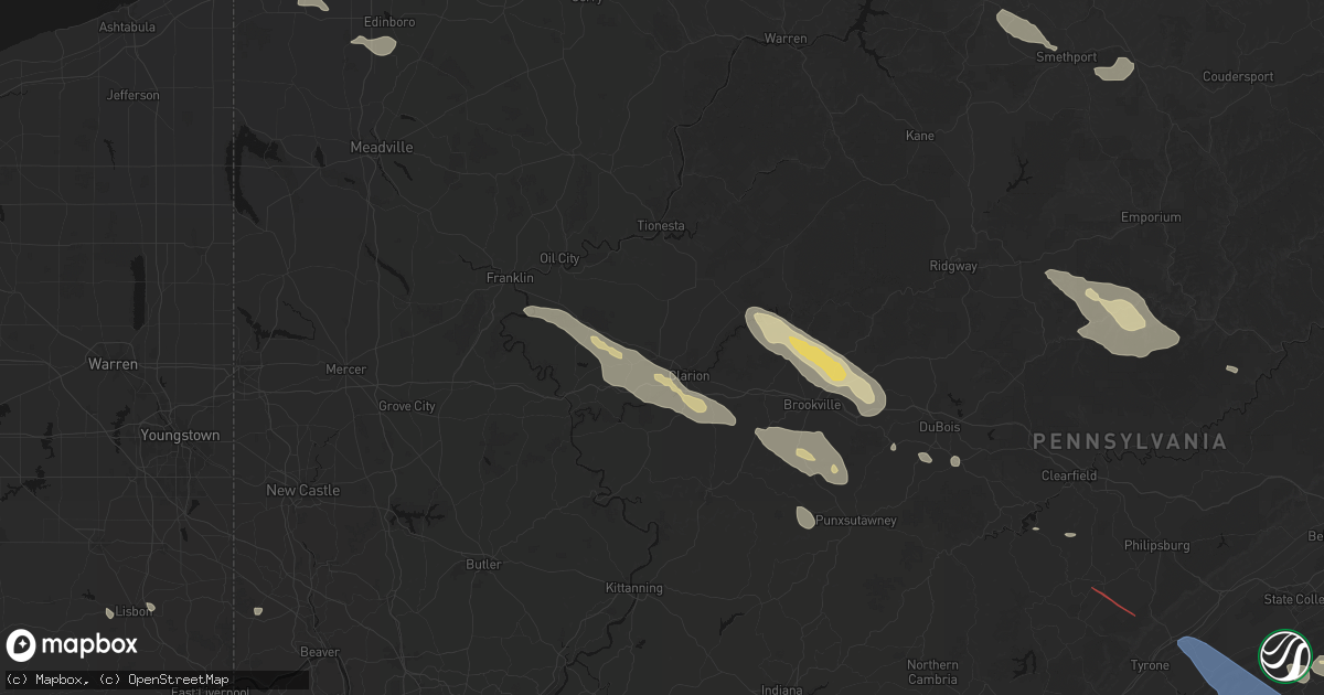 Hail map in Shippenville, PA on July 18, 2026