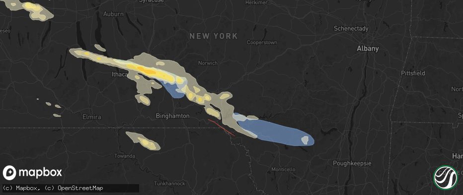 Hail map in Sidney Center, NY on July 18, 2026