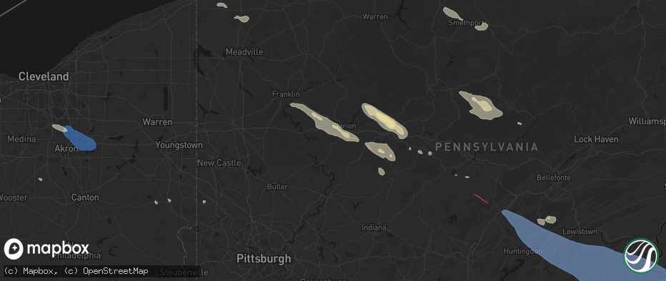 Hail map in Sligo, PA on July 18, 2026