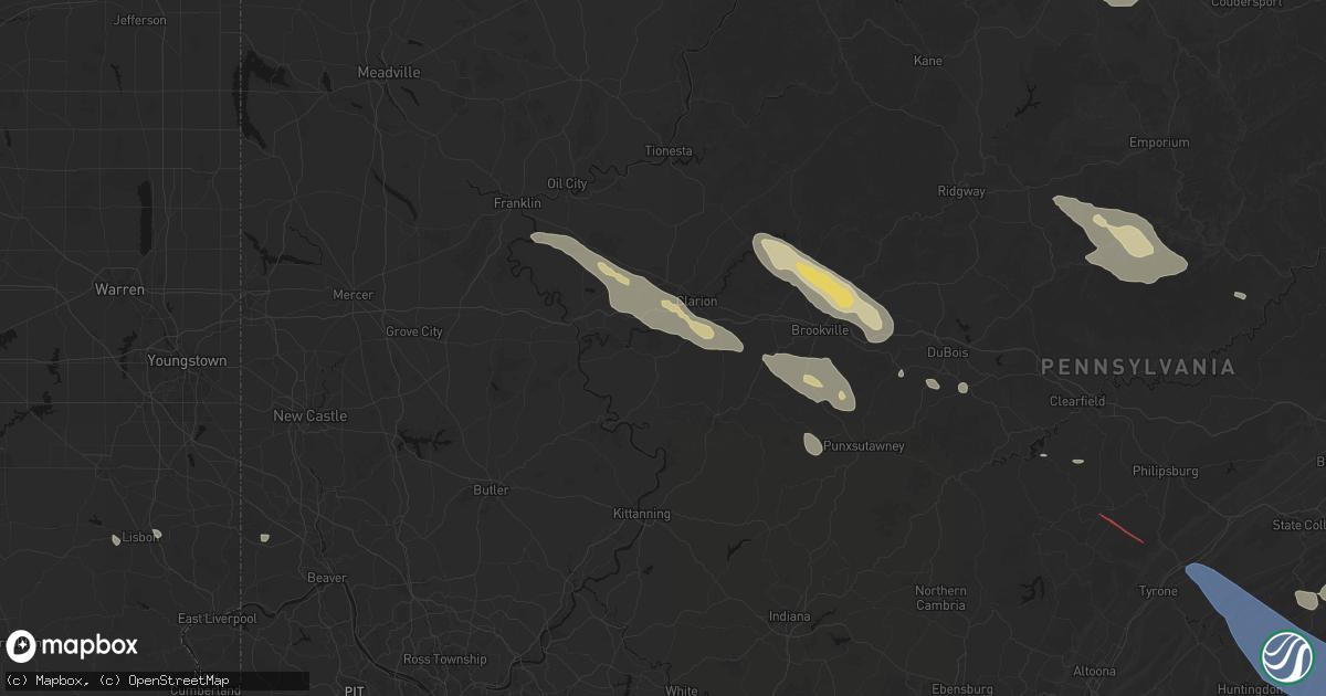 Hail map in Sligo, PA on July 18, 2026