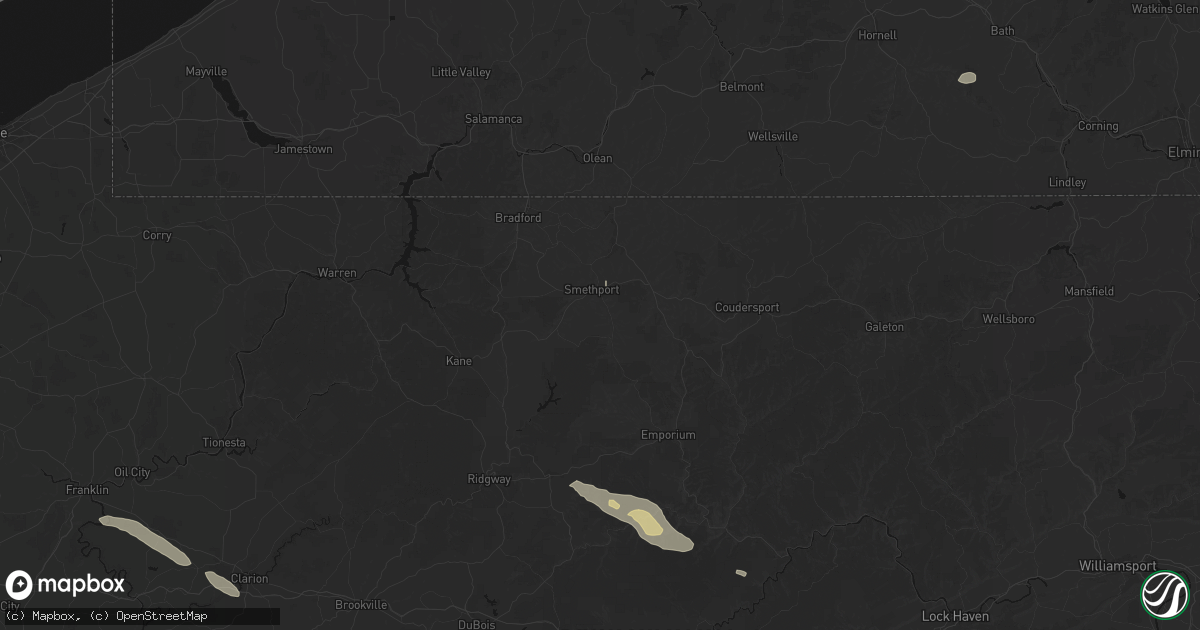 Hail map in Smethport, PA on July 18, 2026