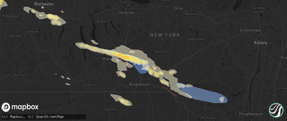 Hail map in Smithville Flats, NY on July 18, 2026