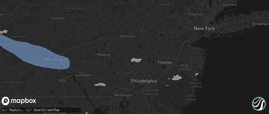 Hail map in Souderton, PA on July 18, 2026