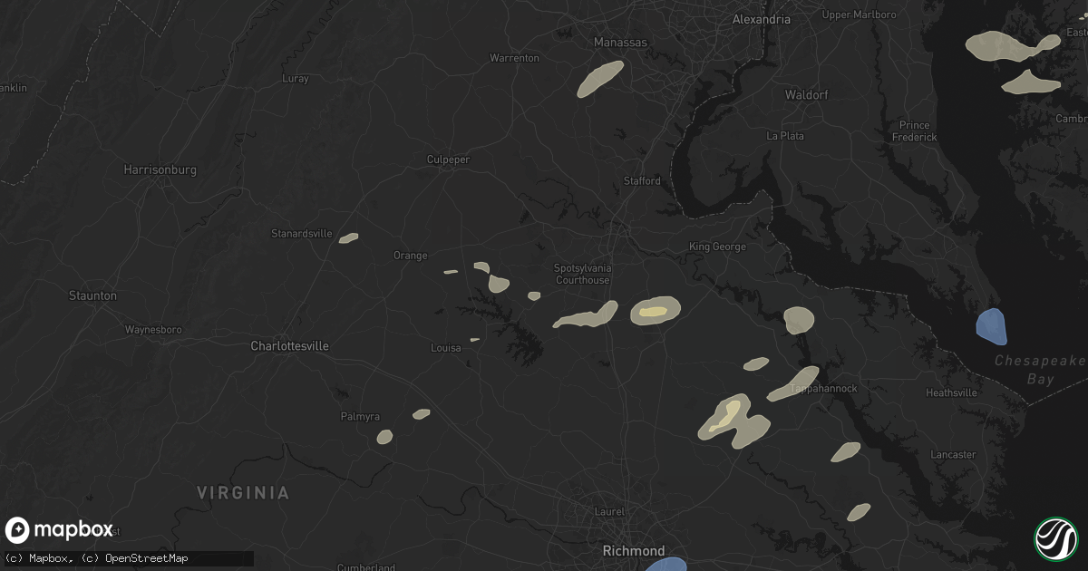 Hail map in Spotsylvania, VA on July 18, 2026