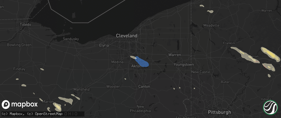 Hail map in Stow, OH on July 18, 2026