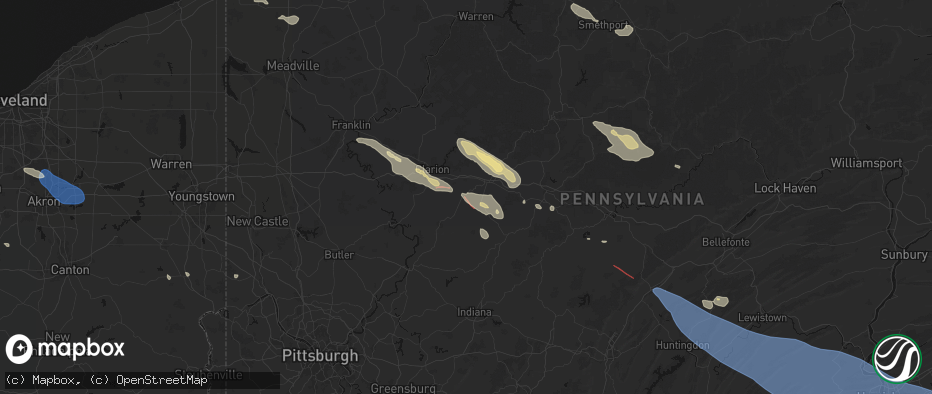 Hail map in Summerville, PA on July 18, 2026