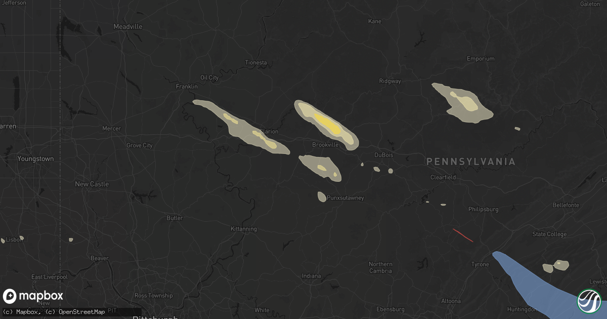 Hail map in Summerville, PA on July 18, 2026
