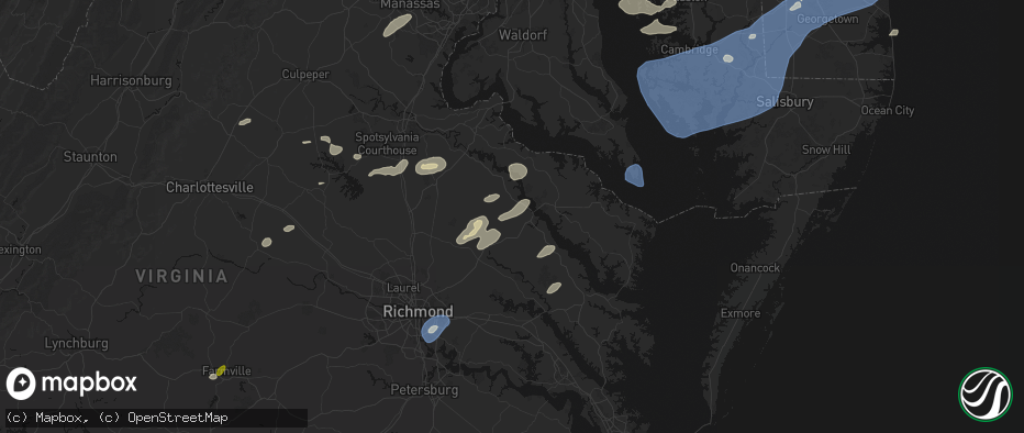 Hail map in Tappahannock, VA on July 18, 2026