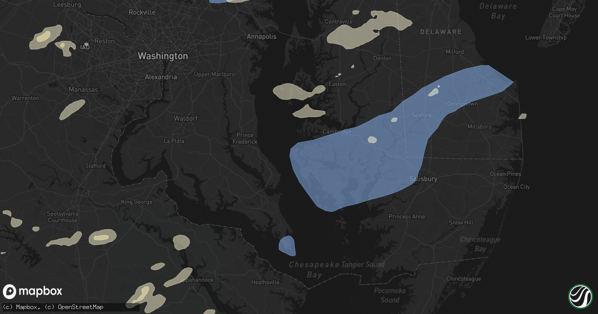 Hail map in Taylors Island, MD on July 18, 2026