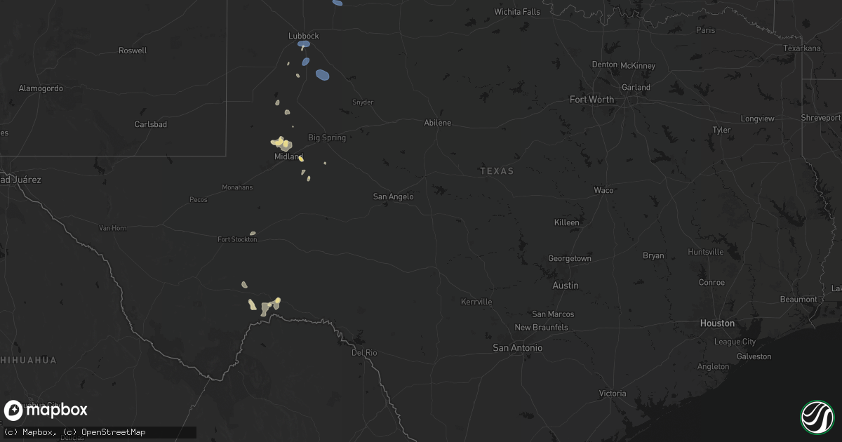 Hail map in Texas on July 18, 2026