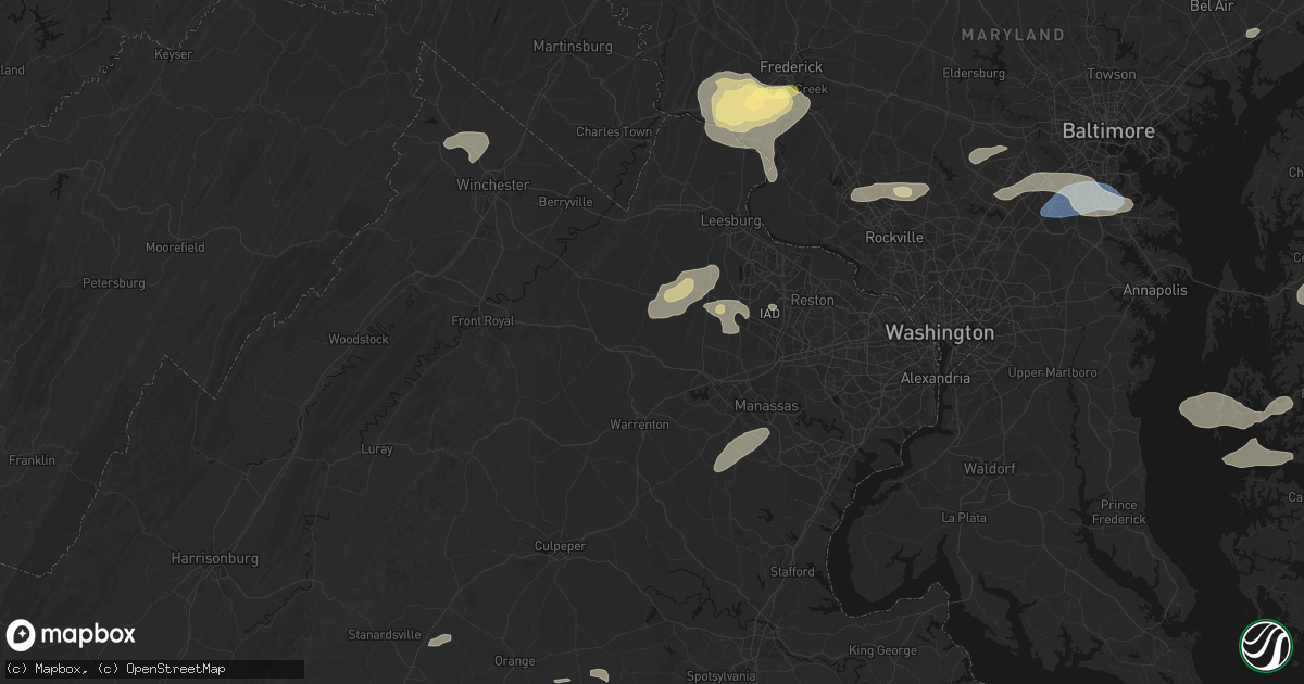 Hail map in The Plains, VA on July 18, 2026