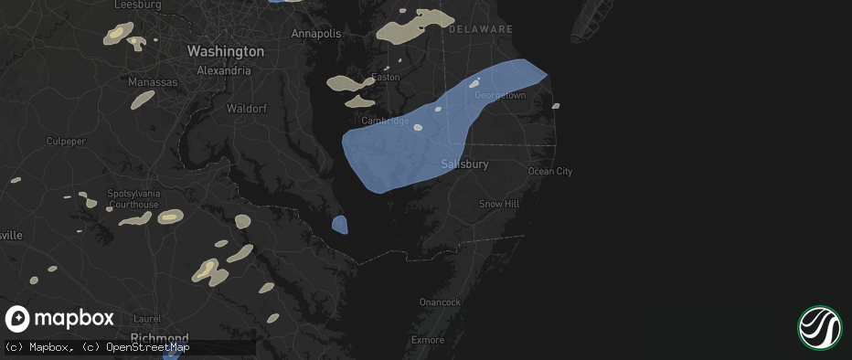 Hail map in Tyaskin, MD on July 18, 2026